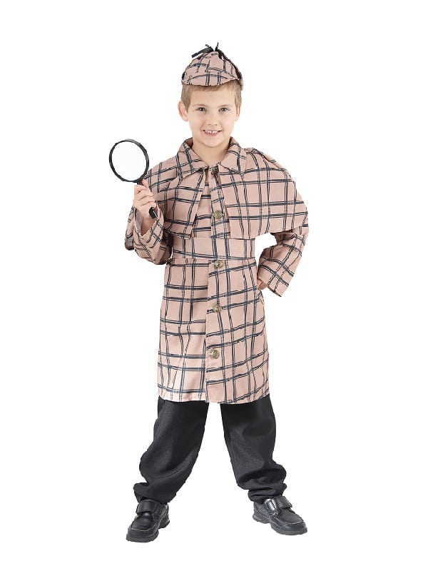 Boys Sherlock Holmes Costume Kids Victorian Detective Fancy Dress Book Day Delux 