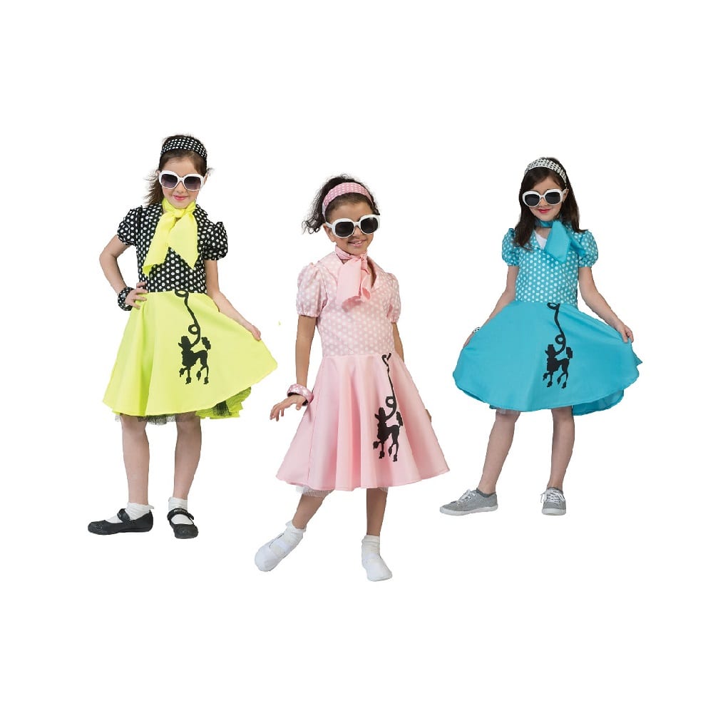 Girls Pink / Yellow / Blue Poodle Dress - Costumes R Us Fancy Dress
