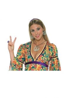 Hippy Peace Sign Necklace And Earrings