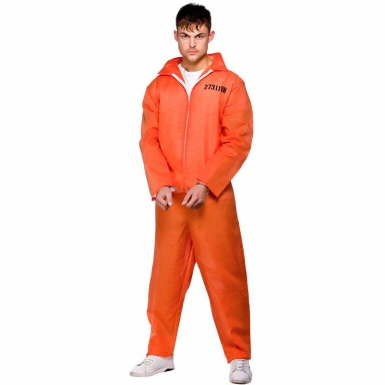 Orange Convict Costume With Handcuffs - Costumes R Us Fancy Dress